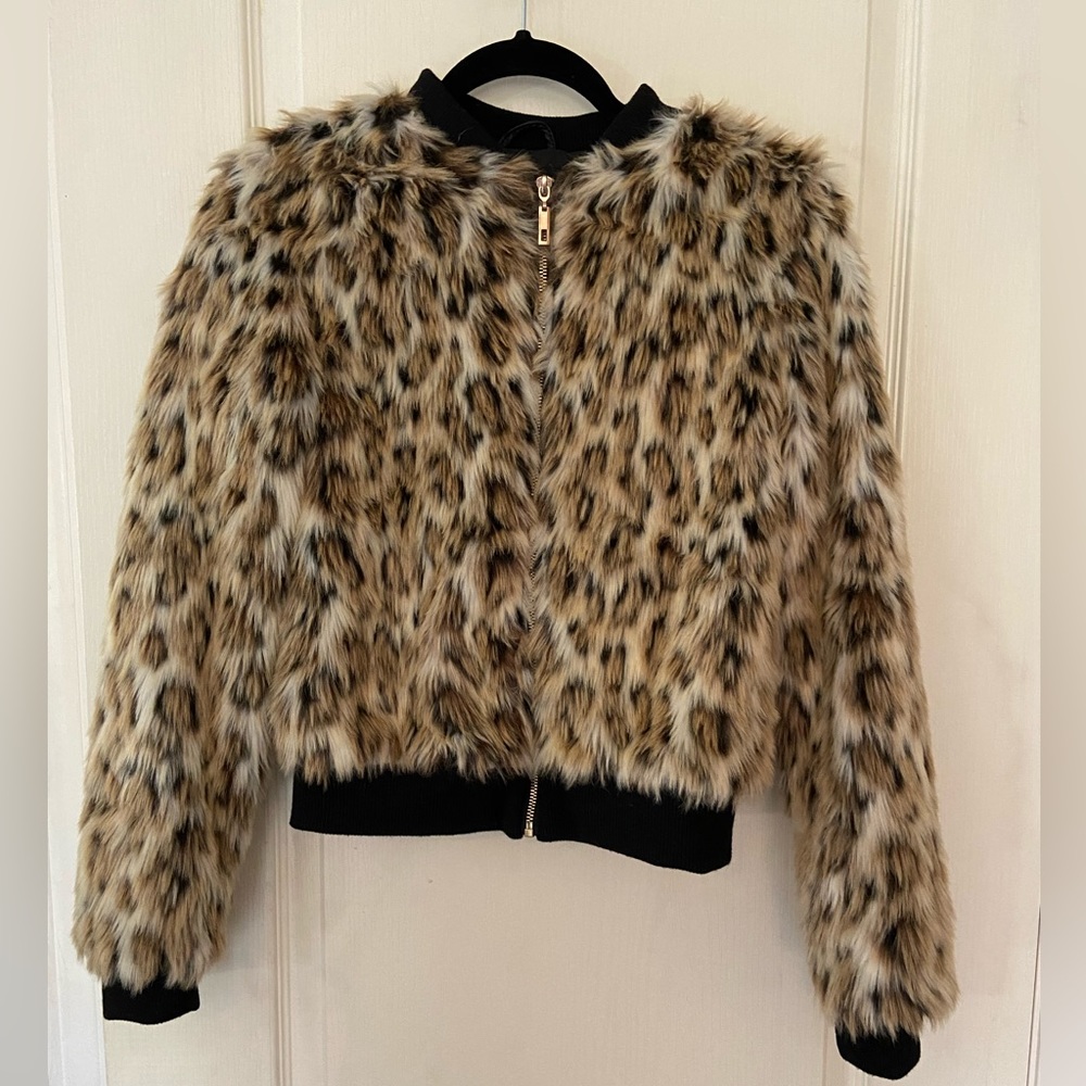 Faux Fur Leopard Bomber Jacket